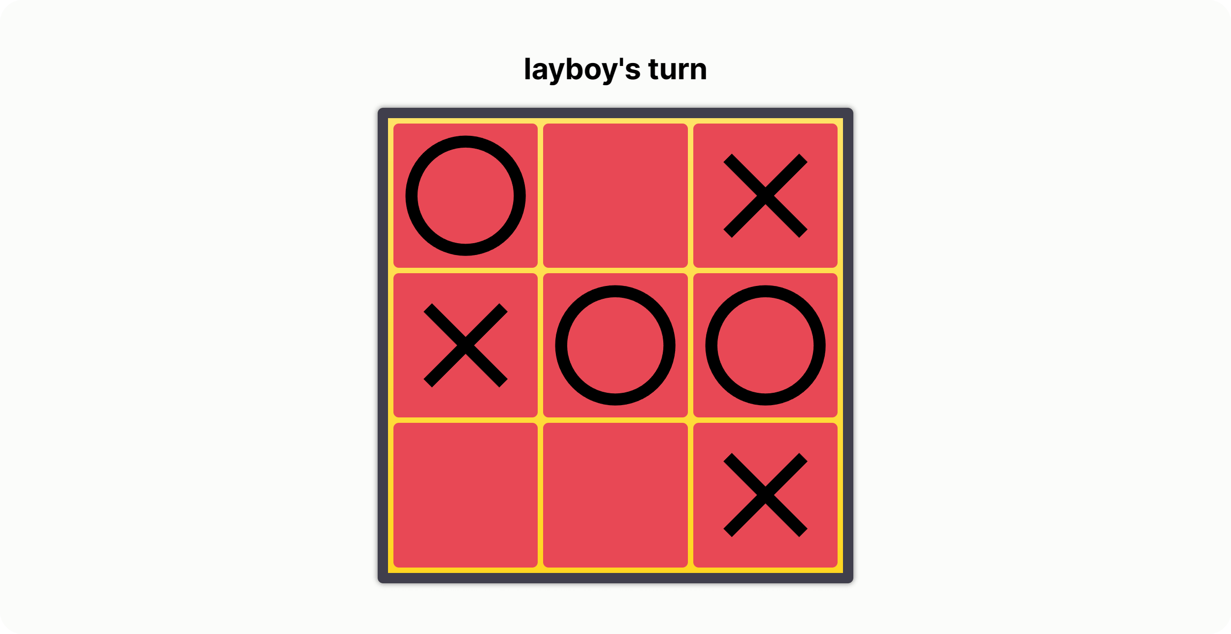 Screenshot of the tic-tac-toe project.