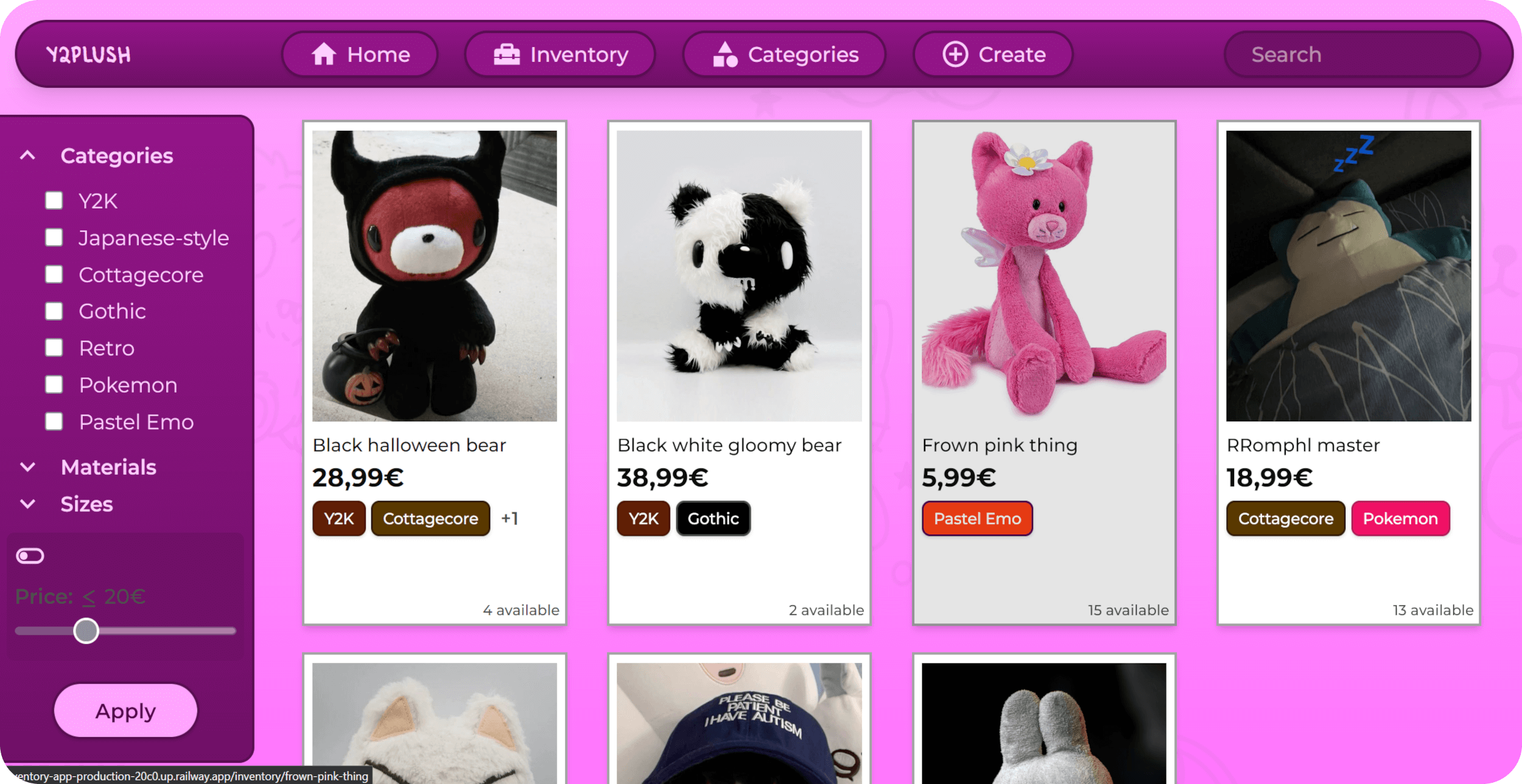 Screenshot of the inventory app project.